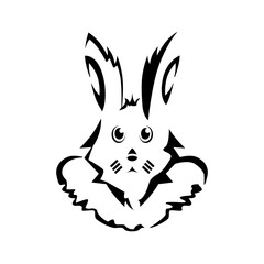 black and white rabbit head illustration. animal logo concept. for logos, icons, mascots, emblems, signs and symbols