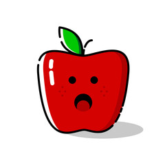 cute red apple emoticon illustration. shocked emoticon. 