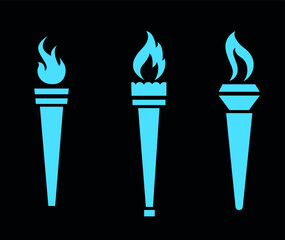 Blue torch Collection Flaming on Black Background illustration abstract design
