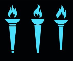 Flaming torch Collection Blue abstract on Background Black illustration design