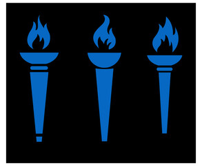 Flaming torch Collection Blue abstract on Background Black illustration design