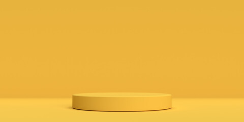 Empty yellow pedestal for product presentation. 3D rendering.