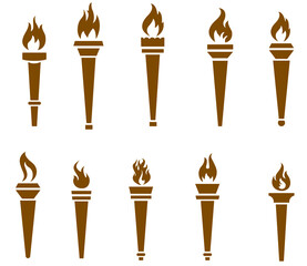 Collection Brown torch Flaming on Background White abstract illustration design