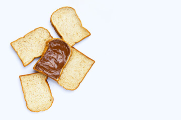 Bread with sweet chocolate hazelnut on white