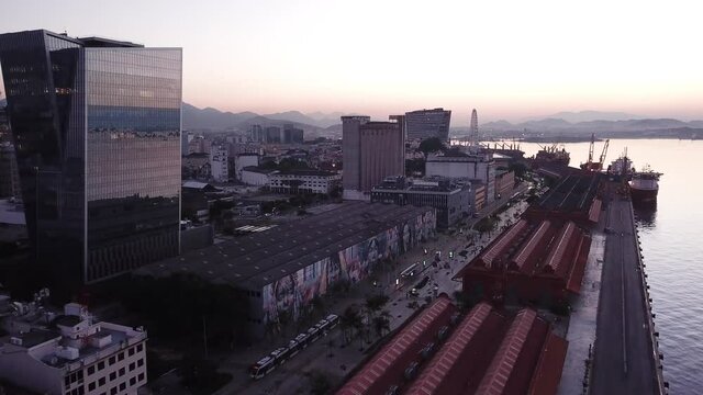 Aerial view of sunset in Rio de Janeiro Port Area and Maua Square