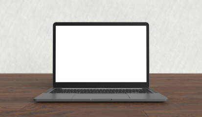 Laptop with Blank White Screen for mockup.3d rendering.