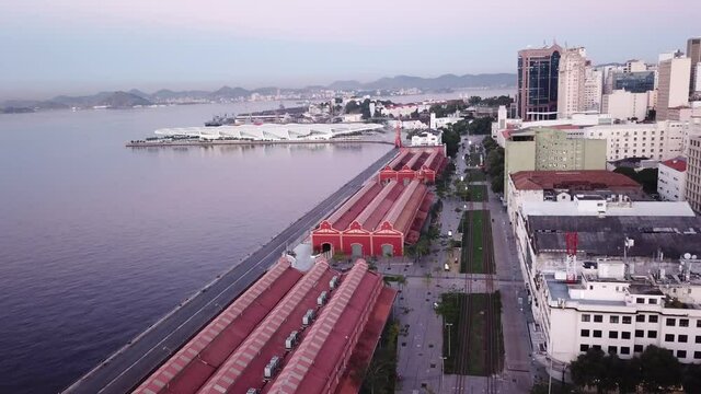 Aerial view of sunset in Rio de Janeiro Port Area and Maua Square