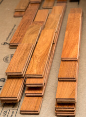 Stack of sections or planks of Brazilian Cherry exotic hardwood flooring planks ready for installation