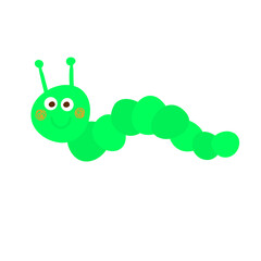 Cute green caterpillar cartoon smiling. A friendly insect caterpillar in a kawaii style.
