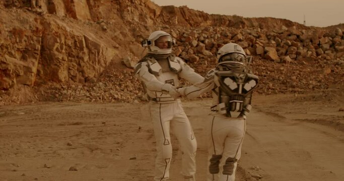 Astronauts dancing on Mars together