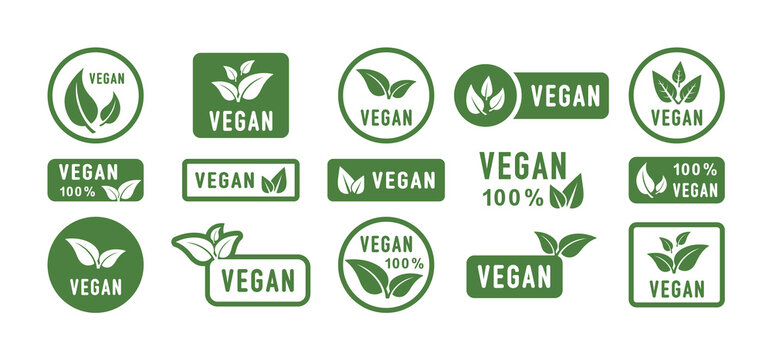 Vegan icon set. Vegan food sign with leaves. Logo. Tag for cafe restaurants packaging design. Bio, Ecology, Organic Logos and Badges, Label. Food diet icon, bio and healthy food. Vector