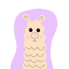 Cute Lama face. Childish print for fabric, t-shirt, poster, card, baby shower. Vector Illustrtion