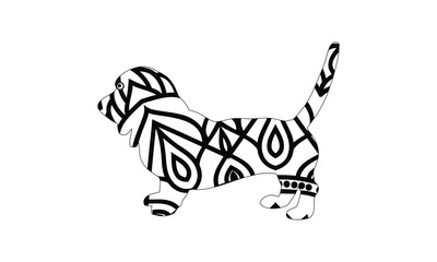 Dog Lover's Adult Coloring Book.Vector illustration of a mandala dog silhouette