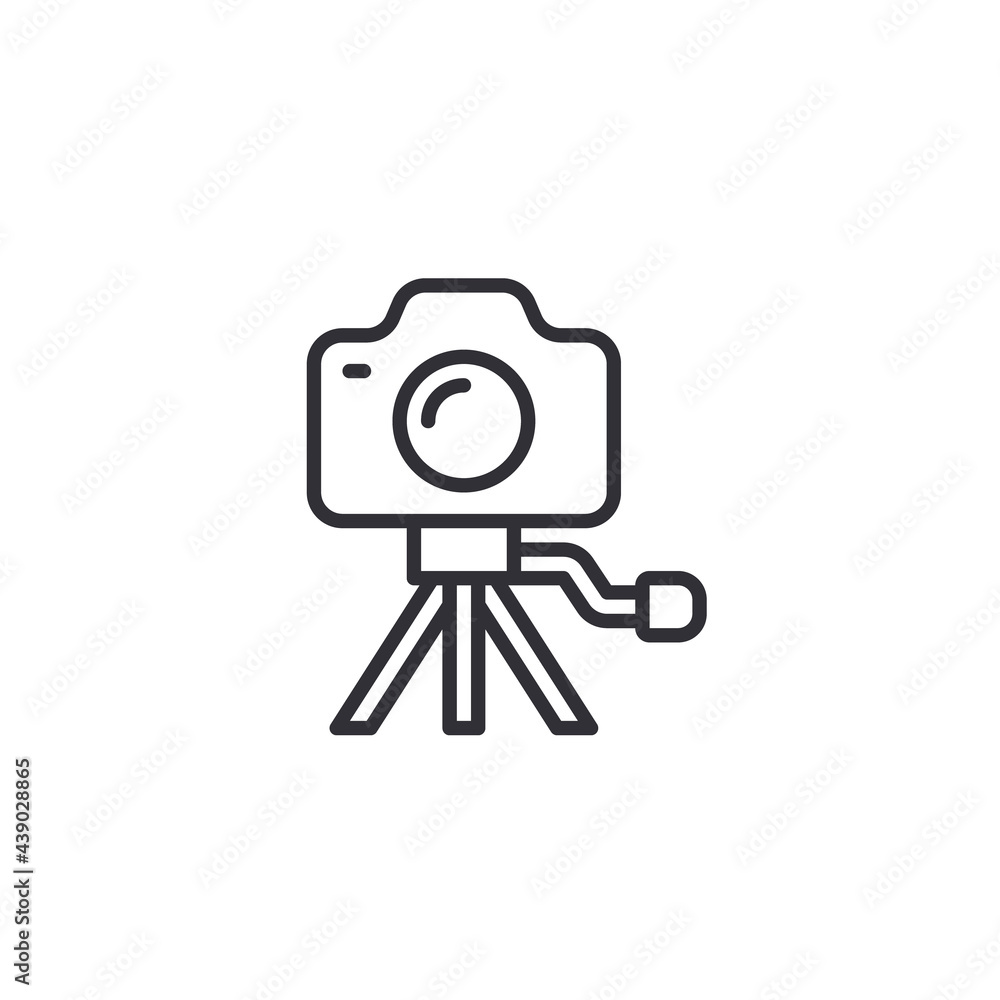 Poster camera on tripod icon. outline camera on tripod vector icon for web design isolated on white backgro
