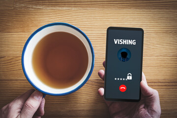 Vishing call warning on smart phone concept