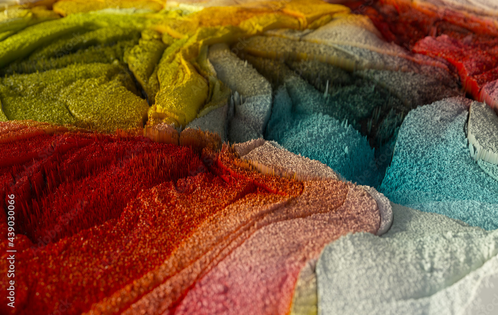 Poster abstract 3d rendering macro render structure made of millions colorful columns. fractal texture back