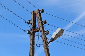 Rural electric pole in the field
