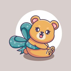 Cute bear with ribbon cartoon