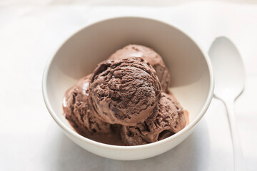 Chocolate ice cream in bowl 

