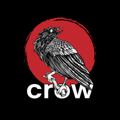 crow illustration for t-shirt design