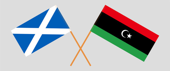 Crossed flags of Scotland and Libya. Official colors. Correct proportion