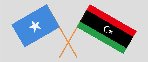 Crossed flags of Somalia and Libya. Official colors. Correct proportion