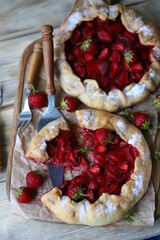 Strawberry Galette. Homemade cakes with strawberries. Summer desserts.