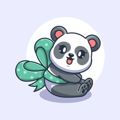 Cute panda with ribbon cartoon