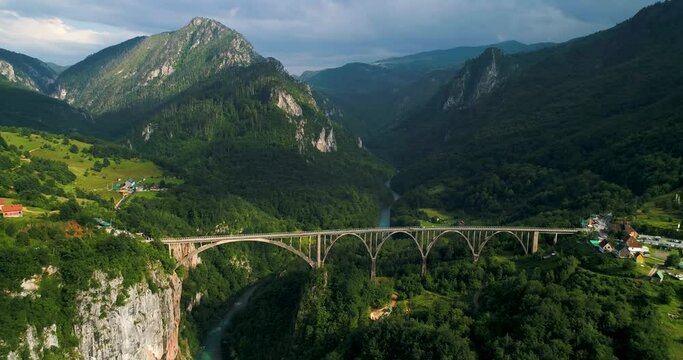Panorama of the Durdevica Tara Bridge on Tara River aerial view