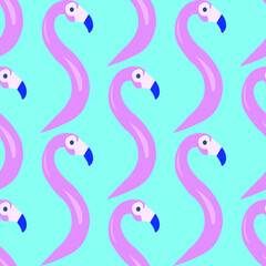 seamless pattern with the image of pink flamingos on a blue background for prints on fabrics, packaging, greeting banners and postcards, as well as for decorating the interiors of children's rooms