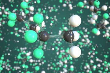 Molecule of 1,1,1-trifluoroethane, conceptual molecular model. Conceptual 3d rendering