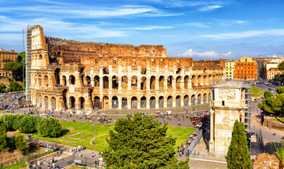 Panorama of Colosseum (Coliseum) in summer, Rome, Italy, Europe
