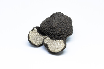 black truffle, tuber aestivum, white background