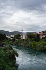 Koski Mehmed-Pasha Mosque by the Neretva river. Mostar, Bosnia and Herzegovina.