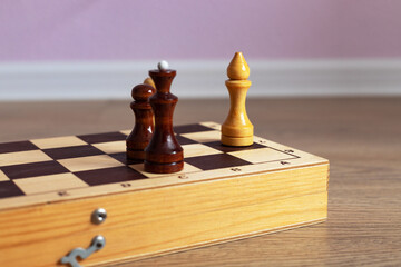 Chess board with figures for the game. Close-up