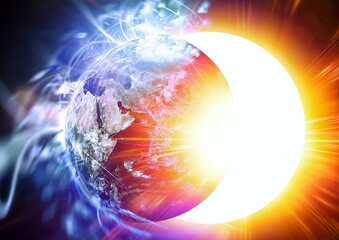 地球と太陽が重なる抽象的なイラスト