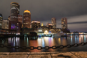 boston city skyline at night