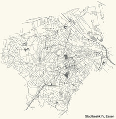 Fototapeta na wymiar Black simple detailed street roads map on vintage beige background of the quarter Stadtbezirk IV Borbeck district of Essen, Germany