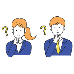 疑問に思う新入社員の男女のイラスト