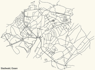 Black simple detailed street roads map on vintage beige background of the quarter Stadtwald Stadtteil of Essen, Germany