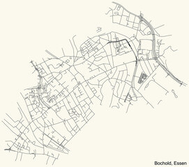 Fototapeta na wymiar Black simple detailed street roads map on vintage beige background of the quarter Bochold Stadtteil of Essen, Germany