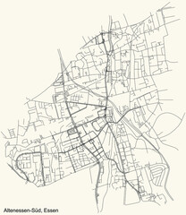 Black simple detailed street roads map on vintage beige background of the quarter Altenessen-Süd Stadtteil of Essen, Germany