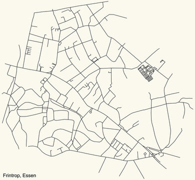 Black simple detailed street roads map on vintage beige background of the quarter Frintrop Stadtteil of Essen, Germany