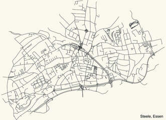 Black simple detailed street roads map on vintage beige background of the quarter Steele Stadtteil of Essen, Germany
