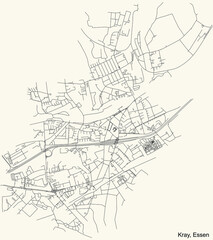Black simple detailed street roads map on vintage beige background of the quarter Kray Stadtteil of Essen, Germany