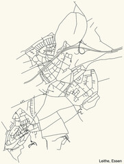 Black simple detailed street roads map on vintage beige background of the quarter Leithe Stadtteil of Essen, Germany