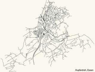 Black simple detailed street roads map on vintage beige background of the quarter Kupferdreh Stadtteil of Essen, Germany