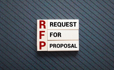 RFP word on wooden blocks, white background, business concept. business and finance