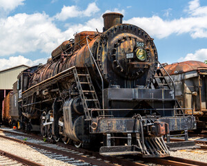 Old weather worn train locomotive