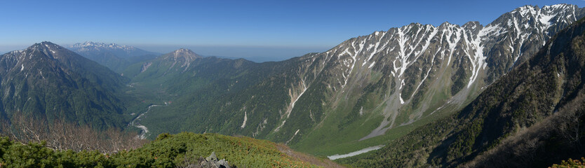 Panorama view of Hotaka mountains and kamikochi